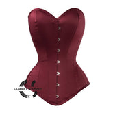 Burgundy Satin Burlesque Gothic Overbust Corset Bustier Top